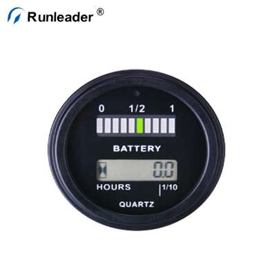 Runleader Battery Charge Indicator 12V 24V 36V 48V Running Hour Meter For Golf Cart Truck Lawn Mower Electric Vehicle